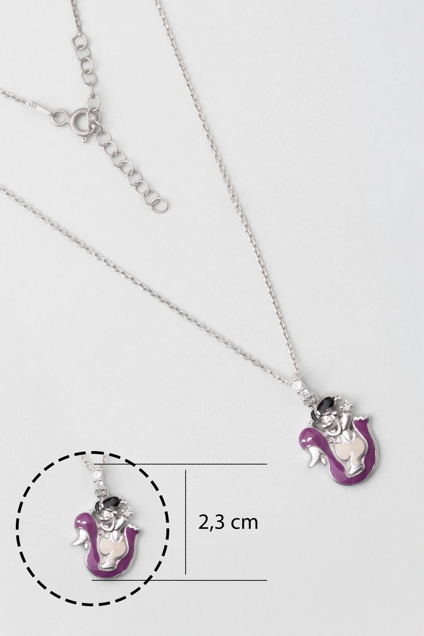 Mor Kuğu 18 Ayar Beyaz Altın Kaplama Gümüş 33 Cm Çocuk Kolye Beyaz