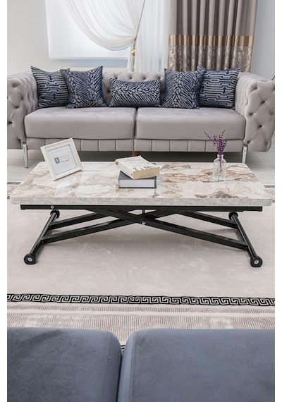 Home Üst Tabla Mdf Beyaz Mermer Oval Köşe Alt Ayak Siyah