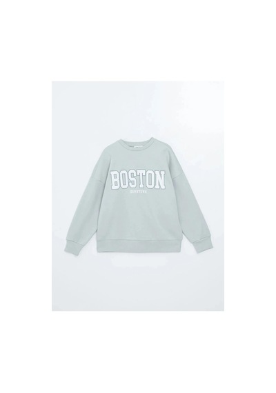 LC Waikiki Lcw Vision Gri Boston Baskılı Oversize Kadın Kalın Sweatshirt