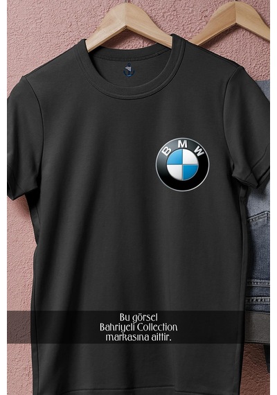 Oversize Bmw Logo Cep Tasarımlı Unisex T-shirt Siyah
