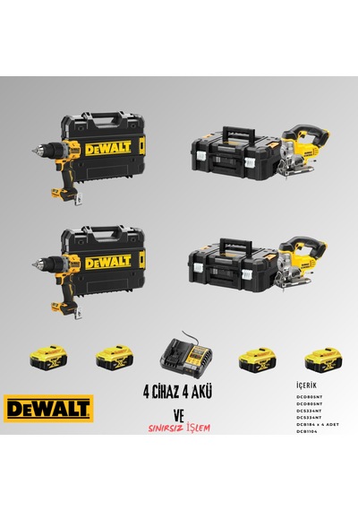Dewalt DCD805NT + DCD805NT+ DCS334NT + DCS334NT 4 Adet 5 Amper Akü + Şarj Aleti Set