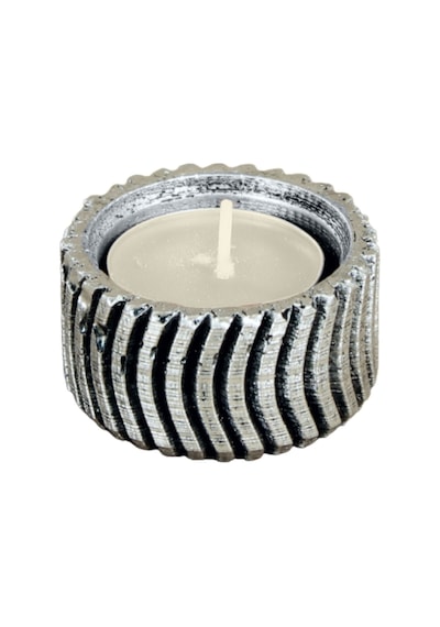 Mumluk Şamdan Tealight Mum Uyumlu Tekerlek Model - Gümüş Eskitme