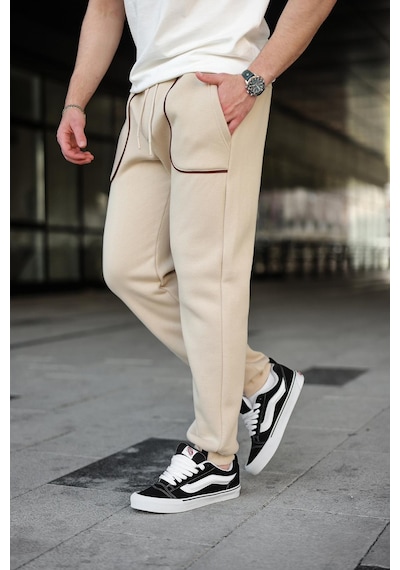 Madmext Bej Şerit Detaylı Jogger Eşofman Altı E6581 Bej