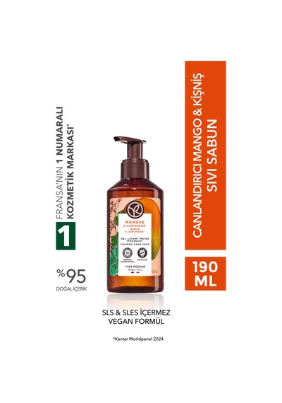 Yves Rocher Sıvı Sabun- Canlandırıcı Mango Kişniş - Sls,sles İçermez,vegan-190ml