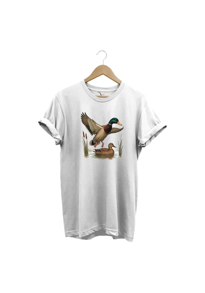 Avcılık Hunting Yeşilbaş Ördek Avı Sazlık Baskılı Tshirt Beyaz