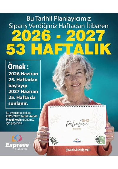 2026-2027 Takvim A4 Ebat 53 Haftalık Planlayıcı Palmlove 21x29,7 Cm Renkli