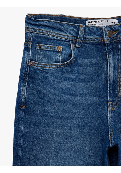 Koton Pamuklu Regular Fit Kısa Geniş Paça Denim Pantolon - Culotte Jeans Koyu İndigo 7wal40114md