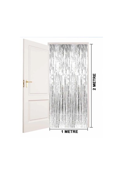 Gümüş Renk Ekstra Metalize Parlak Saçaklı Arka Fon Perde İthal A Kalite 1x2 Metre Diğer
