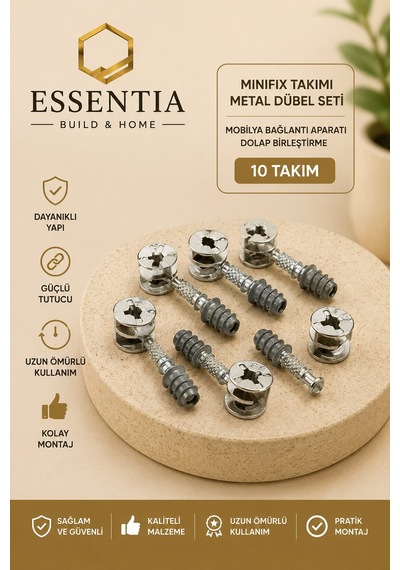 Minifix Takımı Metal Dübel Seti 10 Takım Mobilya Bağlantı Aparatı Dolap Birleştirme Çoklu Renk