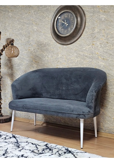 Zafir İkili Teddy Beyaz Boyalı Sivriltme Ayak Çay Seti Koltuk İkili Berjer , Balkon, Salon, Ofis Füme