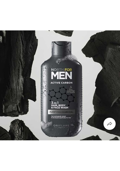 North For Men Active Carbon 3'ü 1 Arada Saç, Vücut Ve Yüz Temizleyici Tüm Saç Tipleri