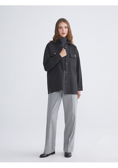 Lcw Modest Antrasit Oversize Kadın Gömlek Tunik
