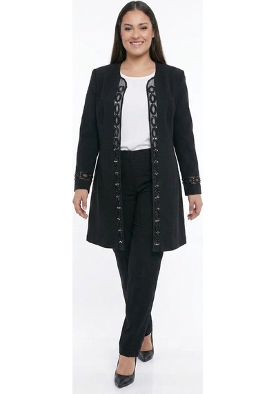 By Saygı Kadın İçi Kolsuz Bluz Taş-boncuk İşlemeli Tül Detaylı Astarlı Ceket Beli Lastikli Pantolon Büyük Beden 3'lü Takım Siyah By Saygı Kadın İçi Kolsuz Bluz Taş-boncuk İşlemeli Tül Detaylı Astarlı Ceket Beli Lastikli Pantolon Büyük Beden 3'lü Takım Siyah