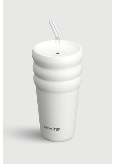 Stevig 3 Bubble Two-cap Straw Tumbler Çelik Termos 600 Ml White Stone St-249 Beyaz
