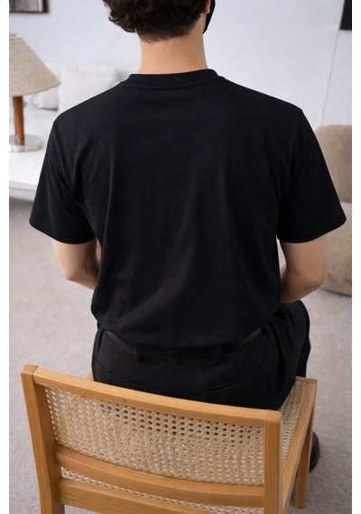 Tarz Cool Panda Baskılı Unisex Basic Tişört Rahat Kesim Günlük Stil Siyah