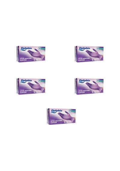 Dolphin Tek Kullanımlık Lila Nitril Eldiven - Muayne Eldiveni Large Büyük Boy - 100'lü 5 Paket