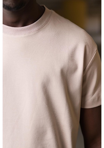 Bisiklet Yaka Lu Basic Oversize Geniş Model T-Shirt Açık Kahverengi