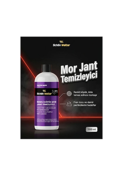 Araç Oto Mor Jant Temizleyici - Renkli Köpük Sprey 500ml Spıder