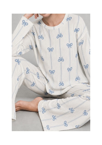Fit Women Kadın Desenli Nefes Alan Ekru Pijama Takımı 4690