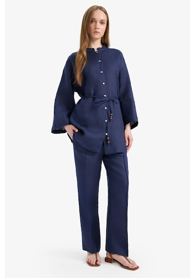 DeFacto %100 Keten Straight Fit Esnek Belli Cepli Pantolon D4388AX25SMNV31
