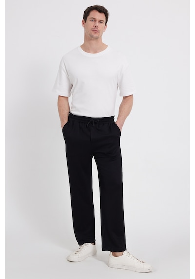 Tudors Erkek Siyah Baggy Fit Rahat Kesim Modal Kumaş Soft Doku Beli Bağcıklı Yan Cepli Eşofman Altı-46289