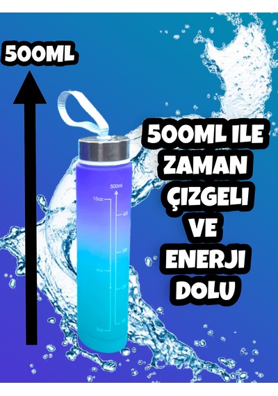 Motivasyonel Su Matarası Mor Suluk 500ml Spor Salonu Su Şişesi