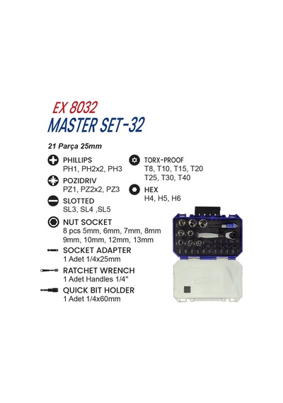Exen Ex 8032 Master Set-32 Parça Bits Uç Seti