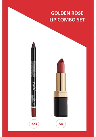 Lipstick No:54 Ruj & Emily Long Lasting No:223 Dudak Kalemi Seti 0