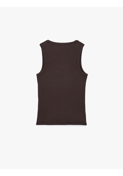 Koton Pamuklu Kaşkorse Slim Fit U Yaka Fitilli Atlet Kahverengi 6sak10387ek Kahve