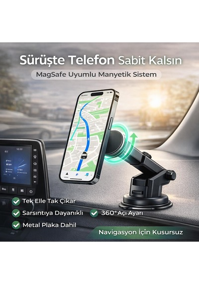Hedyex Un-170 Araç İçi Telefon Tutucu Vantuzlu Mıknatıslı Cam Ve Torpido Uyumlu