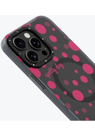 Apple Uyumlu  iPhone 14 Pro Kılıf Magsafe Özellikli Polka Dot Desenli Youngkit Spots Serisi Kapak Pembe