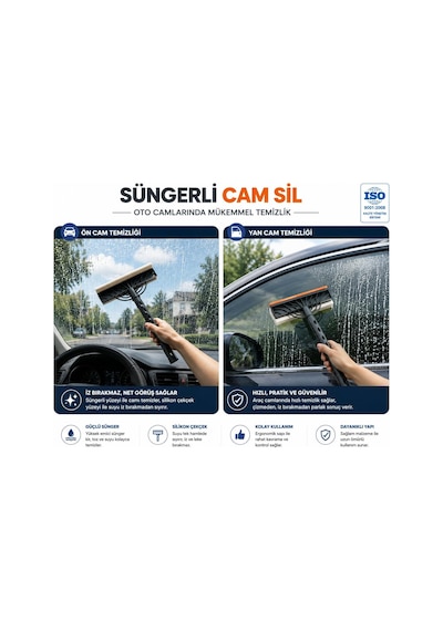 Süngerli Cam Sil Çift Taraflı Silikon Çekçekli Cam Temizleme Aparatı İz Bırakmayan Cam, Ayna, Duşakabin Ve Araç Camı Temizleyici Cam Silme Mopu Çek Pas