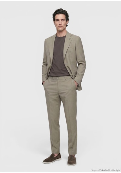 Ramsey Haki Düz Zeroweight Slim Fit Yün Karışımlı Takım Elbise
