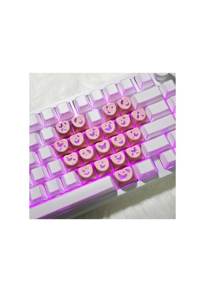 Leaven Kelebek Kalp Keycap Tuş Takımı Pbt - Rgb Uyumlu Işık Geçirgen - Pembe