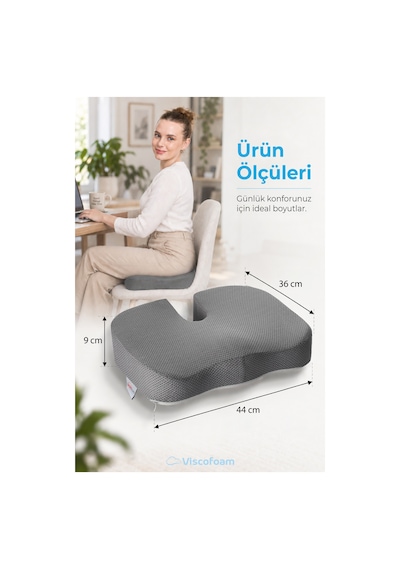 Viscofoam Ortopedik Oturma Minderi Hemeroid Kuyruk Sokumu Coccyx Oturma Minderi Visco Minder Gri