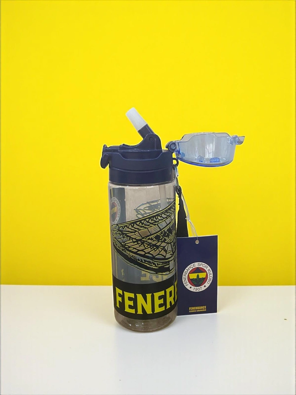 Fenerbahçe Taraftar Şeffaf Stad Figürlü 500 Ml Pipetli Suluk Matara Lacivert