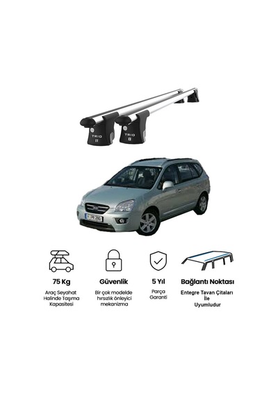 Trio-ıı Kia Carens 2007-2012 Uyumlu Kilitli Ara Atkı 120cm Port Bagaj Tavan Barı
