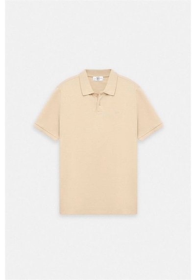Süvari Bej Regular Düz Baskısız Pike Düğmeli Polo Yaka Tişört Ts1014000411-bj3