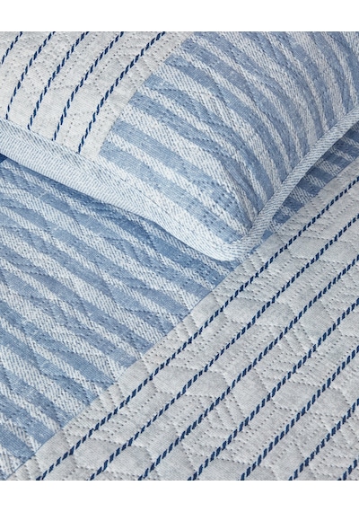 English Home Sleek Stripes Çift Taraflı Tek Kişilik Yatak Örtüsü Takımı Mavi Mavi