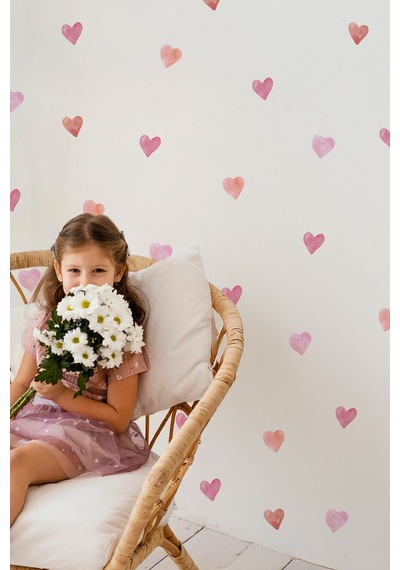 Kalp Sticker Seti, 77 Adet Pembe Tonlarda Özel Kesim Duvar Cam Çocuk Odası Sticker, Soft Kalpler Dijital Baskı