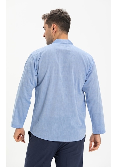 Uzun Kol Şile Bezi Hakim Yaka Erkek Tshirt Mavi 3032
