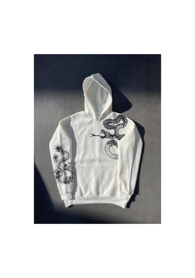 Butik İstanbul Uzun Kol Kapşonlu Baskılı Sweatshirt - Beyaz