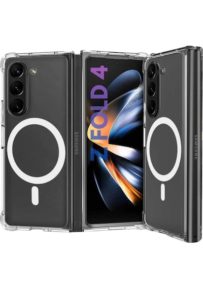 Samsung Uyumlu Galaxy Z Fold 4  Silikon Kılıf Köşe Korumalı Kablosuz Şarj Destekli 2 Parça Kılıf Şeffaf