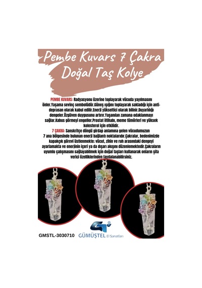 Sertifikalı Pembe Kuvars & 7 Çakra Doğal Taş Kolye Özel Tasarım Aaa Kalite Çok REnkli