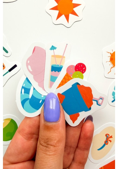 Renkli Yaz Tatili Temalı 73 Parça Mix Sticker Paketi Summer Suya Dayanıklı Laptop Termos Telefon Etiket Seti Diğer