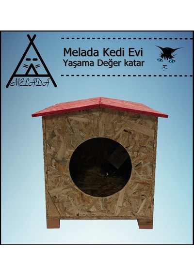 Melada Kedi Evi Dış Ortam Uygun Ahşap Kedi Evi Osb 39x37x34 Cm
