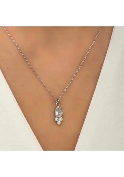 Gümüş Çiğ Damlası Yuvarlak Tektaş Kadın Kolye (525139631)