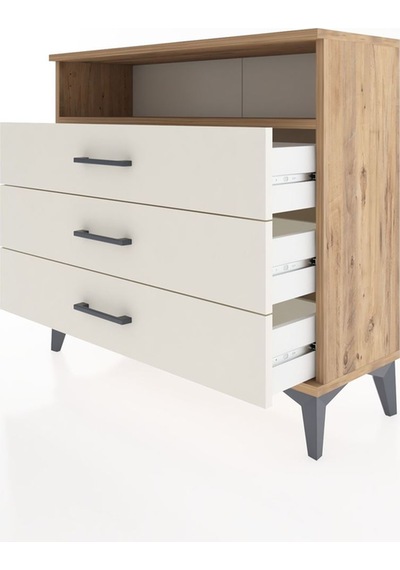Arges Şifonyer Tek Raflı 3 Çekmeceli 88x30x80 Çam-aytaşı Çam