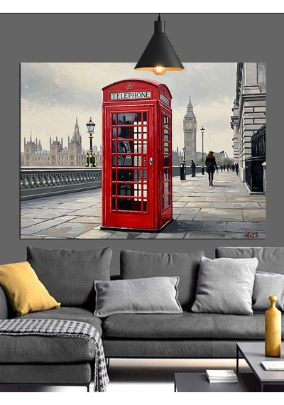 Londra Telefon Kulübesi Ve Big Ben Dekoratif Kanvas - Mdf Ahşap Tablo