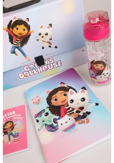 X Dekomus Lisanslı Gabby S Dollhouse Magic School Collection 500 Ml Tritan Matara, Saplı Çanta, Defter Ve Bloknot Seti Altın